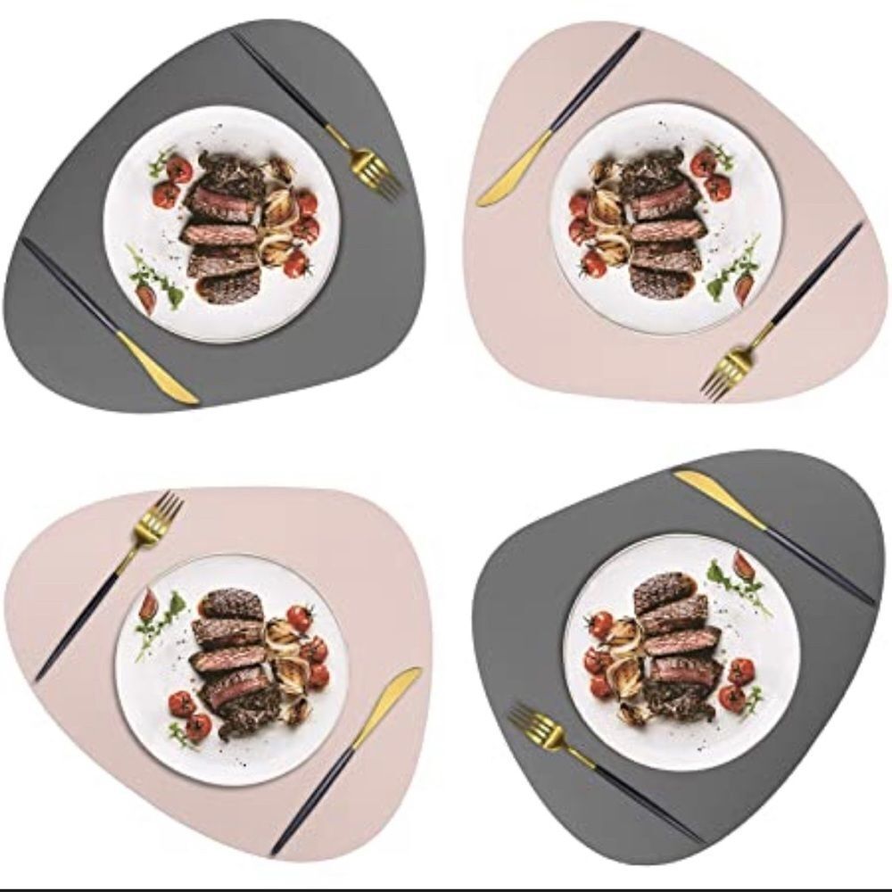 Faux leather set of four pink/gray reversable placemats